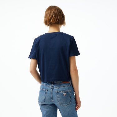  Guess Cn Cropped Washed Mid Organic Heavy 205 Kadın Lacivert T-Shirt