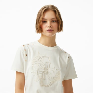  Guess Cn Eyelet Tone On Mid Organiceam 180 Kadın Beyaz T-Shirt