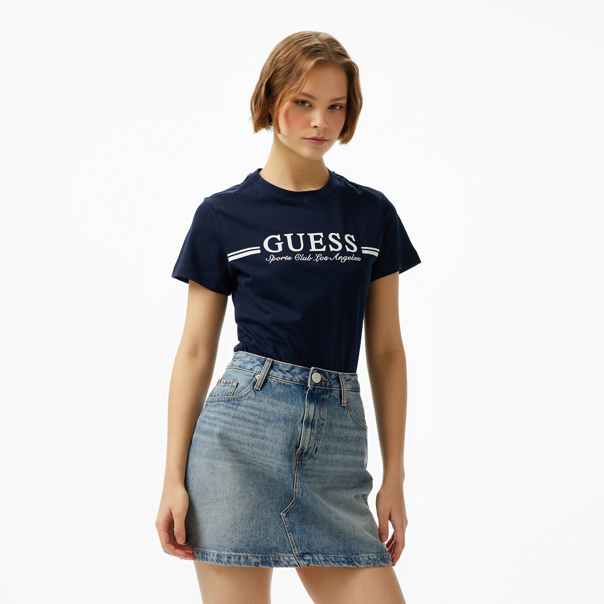 Guess Mid Organic Stream Kadın Lacivert T-Shirt