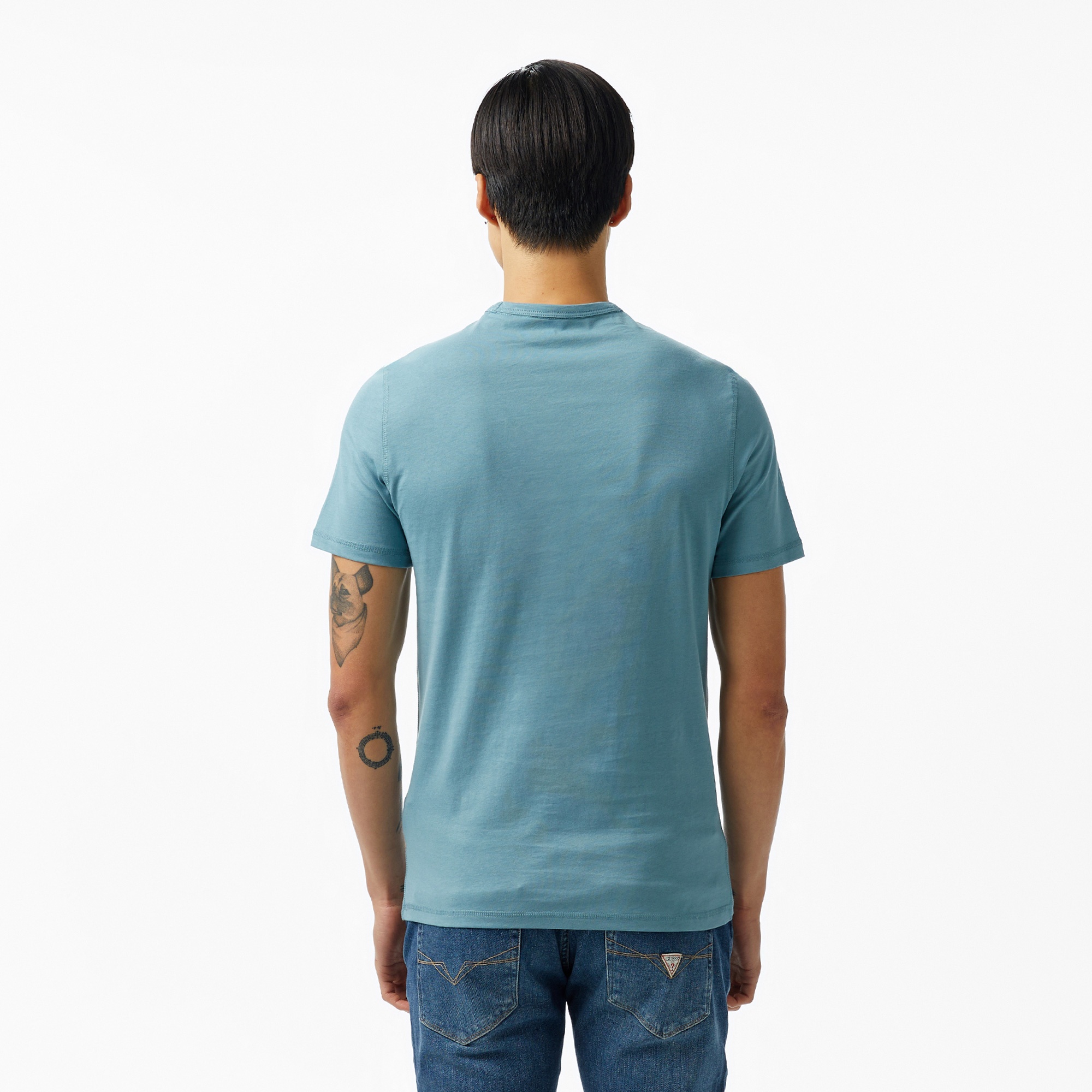 Guess Logo Mid Organic Stream 180 Erkek Mavi T-Shirt