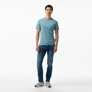  Guess Logo Mid Organic Stream 180 Erkek Mavi T-Shirt