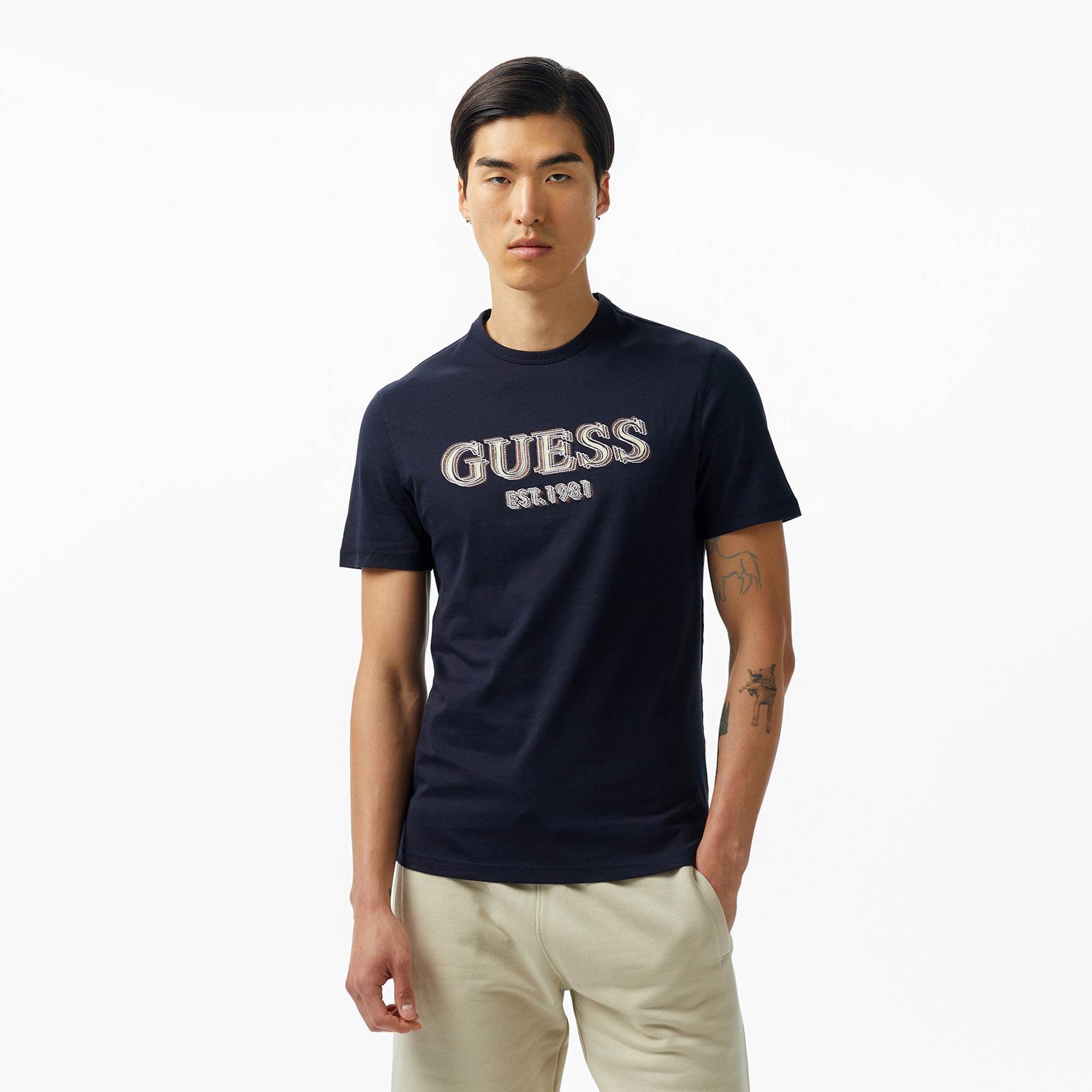 Guess Logo Mid Organic Stream 180 Erkek Lacivert T-Shirt