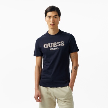  Guess Logo Mid Organic Stream 180 Erkek Lacivert T-Shirt