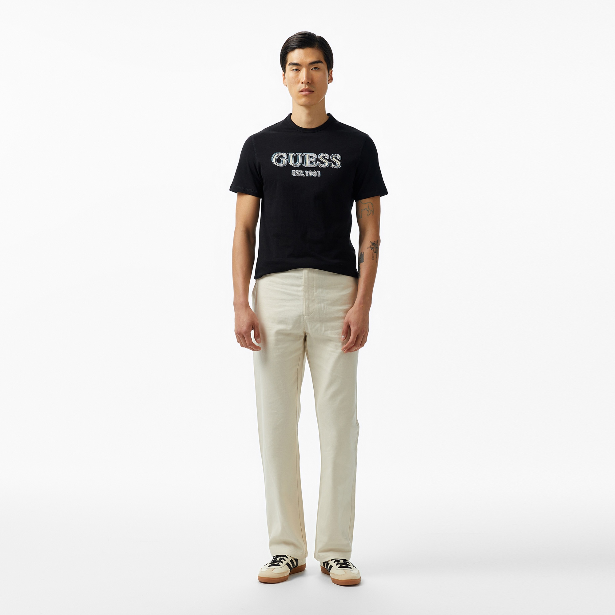 Guess Logo Mid Organic Stream 180 Erkek Siyah T-Shirt