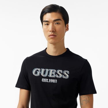  Guess Logo Mid Organic Stream 180 Erkek Siyah T-Shirt