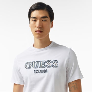  Guess Logo Mid Organic Stream 180 Erkek Beyaz T-Shirt