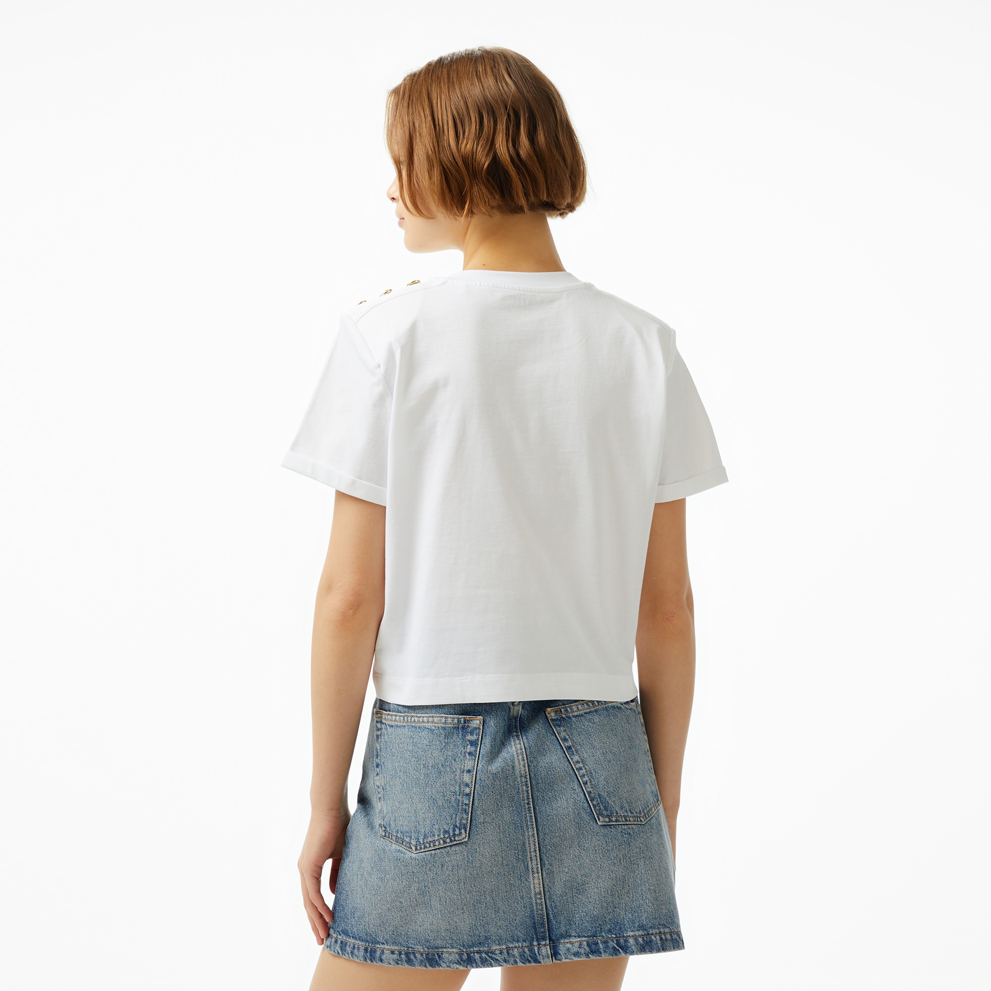 Guess Cropped Washed Mid Organic Heavy 205 Kadın Beyaz T-Shirt