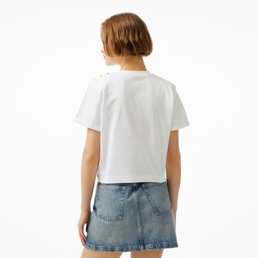  Guess Cropped Washed Mid Organic Heavy 205 Kadın Beyaz T-Shirt