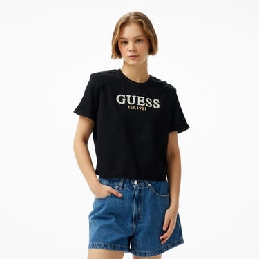  Guess Cropped Washed Mid Organic Heavy 205 Kadın Siyah T-Shirt