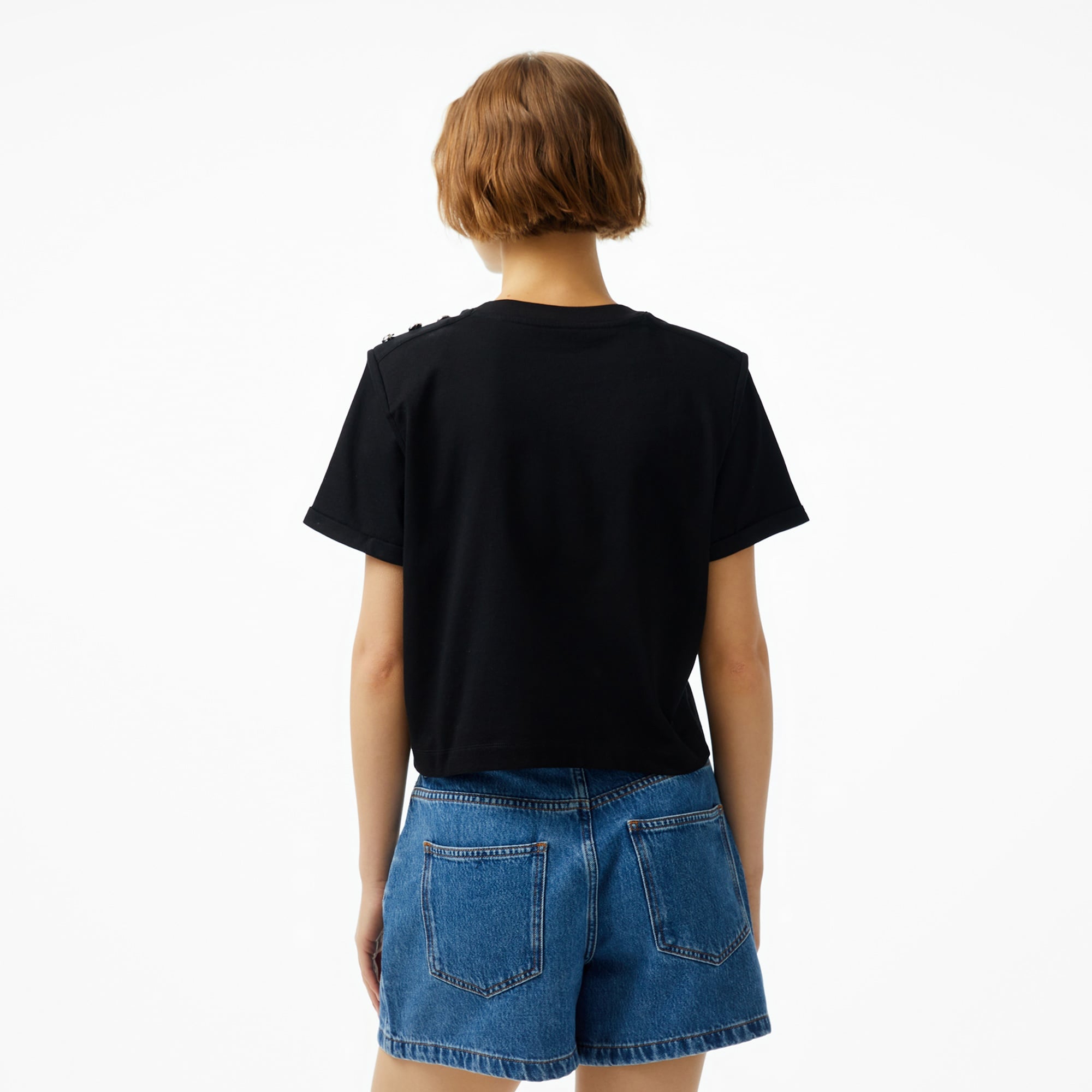 Guess Cropped Washed Mid Organic Heavy 205 Kadın Siyah T-Shirt