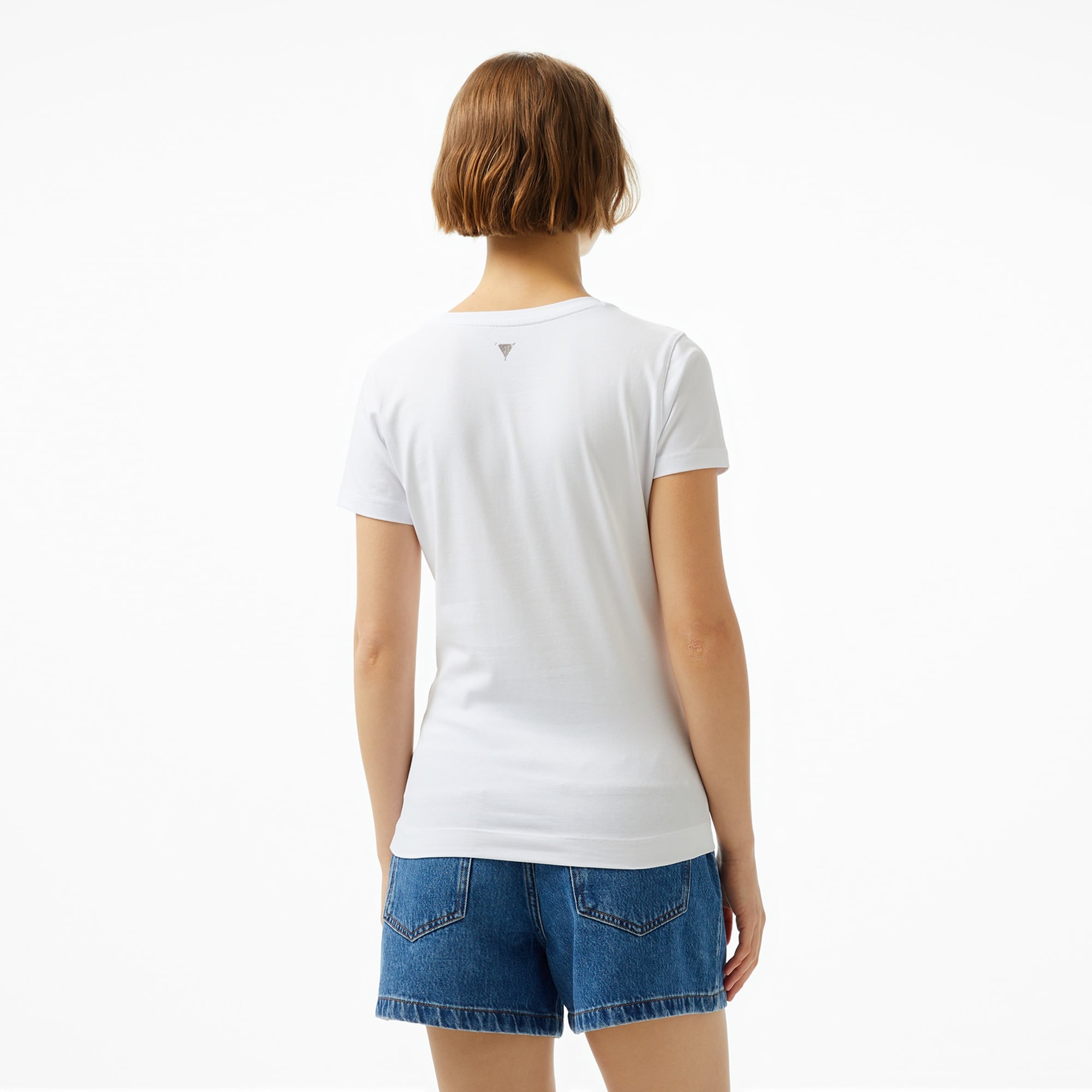 Guess Flower Triangle Kadın Beyaz T-Shirt