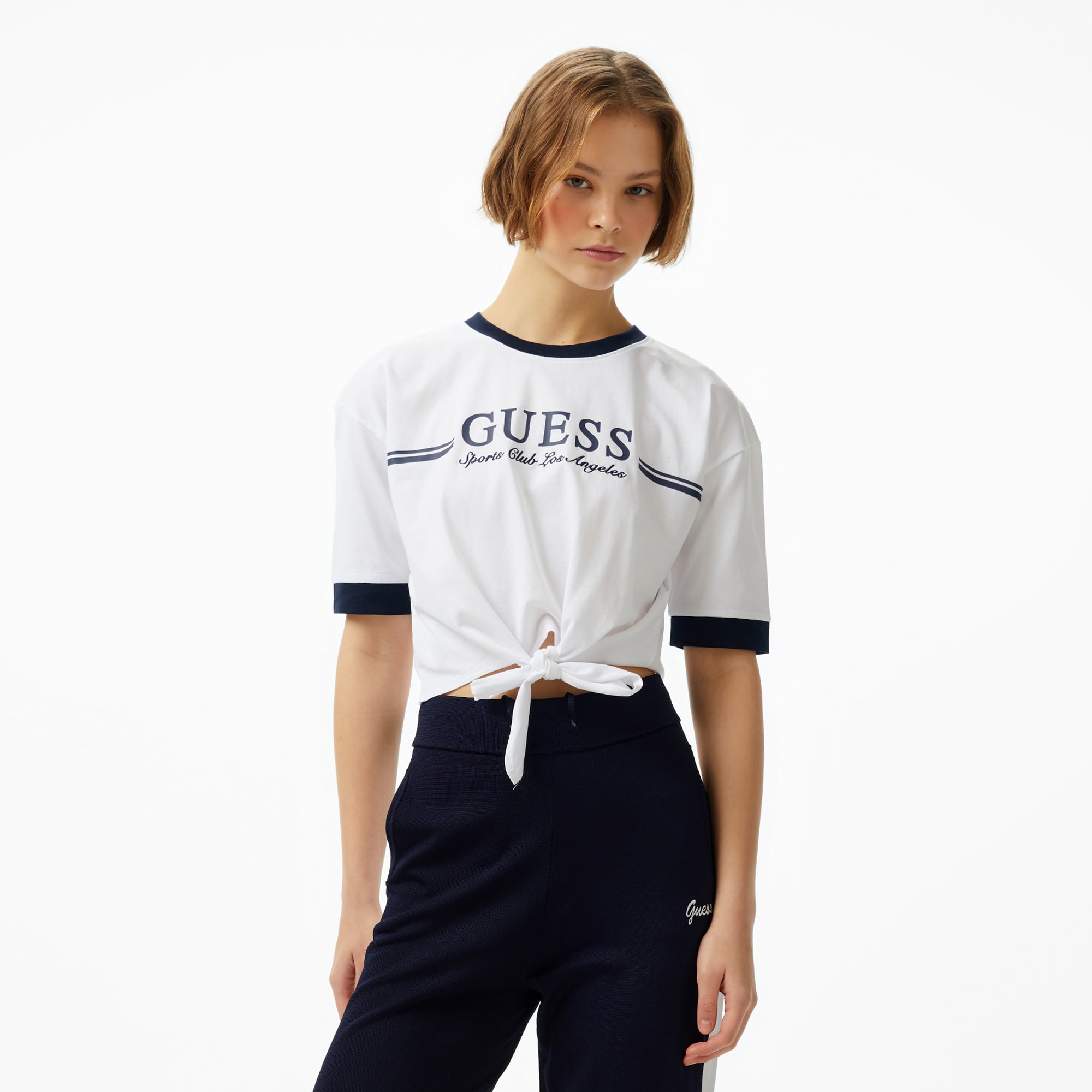  Guess Knot Mid Organic Stream 180 Kadın Beyaz T-Shirt