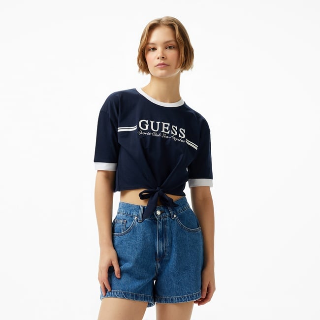  Guess Knot Mid Organic Stream 180 Kadın Lacivert T-Shirt