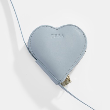  Mavi Kalp Figürlü Mini Askılı Deri Cüzdan