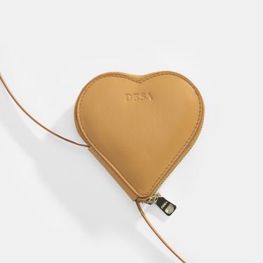  Turuncu Kalp Figürlü Mini Askılı Deri Cüzdan