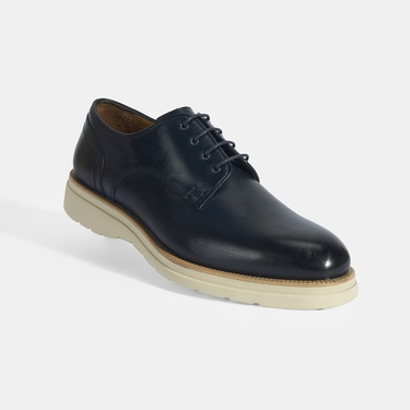  Erkek Lacivert Bağcıklı Deri Günlük Ayakkabı