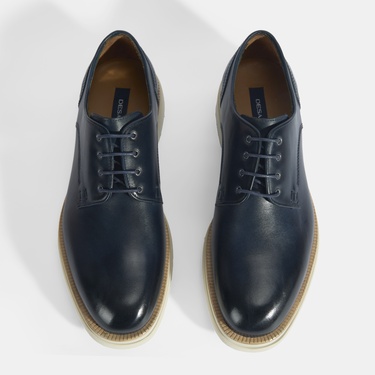  Erkek Lacivert Bağcıklı Deri Günlük Ayakkabı