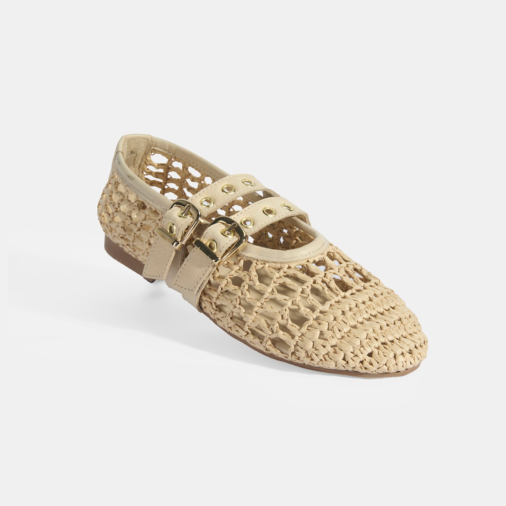 Kadın Bej Metal Toka Aksesuarlı Örgü Babet