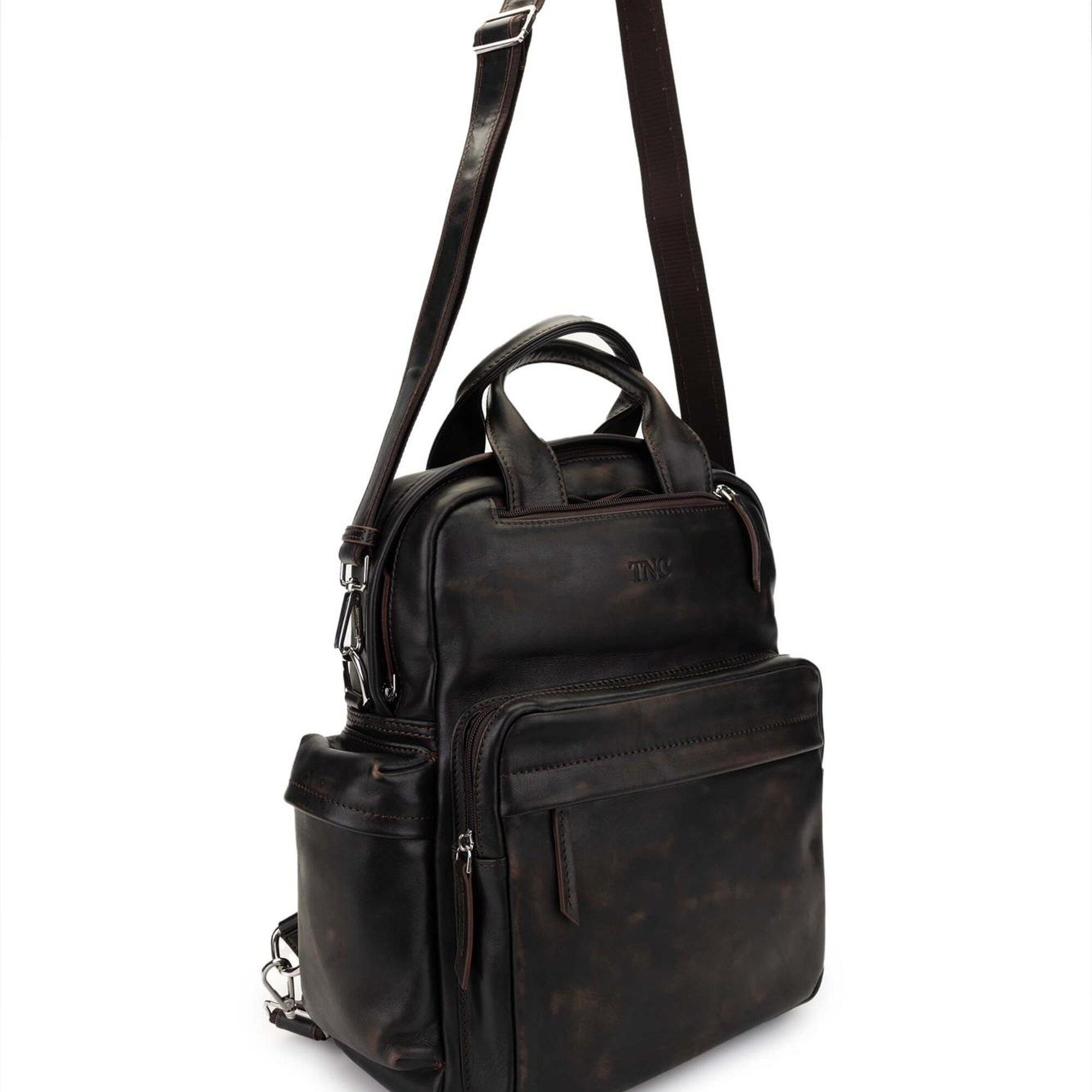 Tamer Tanca Erkek Hakiki Deri Kızıl Eskitme Sırt Çantası