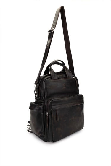  Tamer Tanca Erkek Hakiki Deri Kızıl Eskitme Sırt Çantası