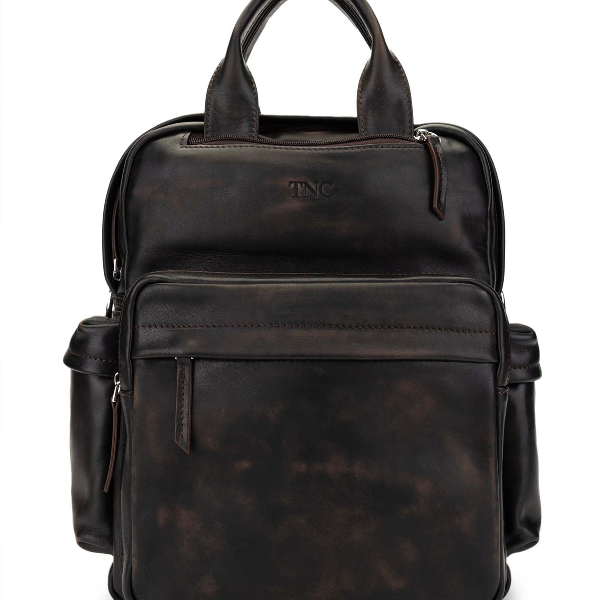 Tamer Tanca Erkek Hakiki Deri Kızıl Eskitme Sırt Çantası