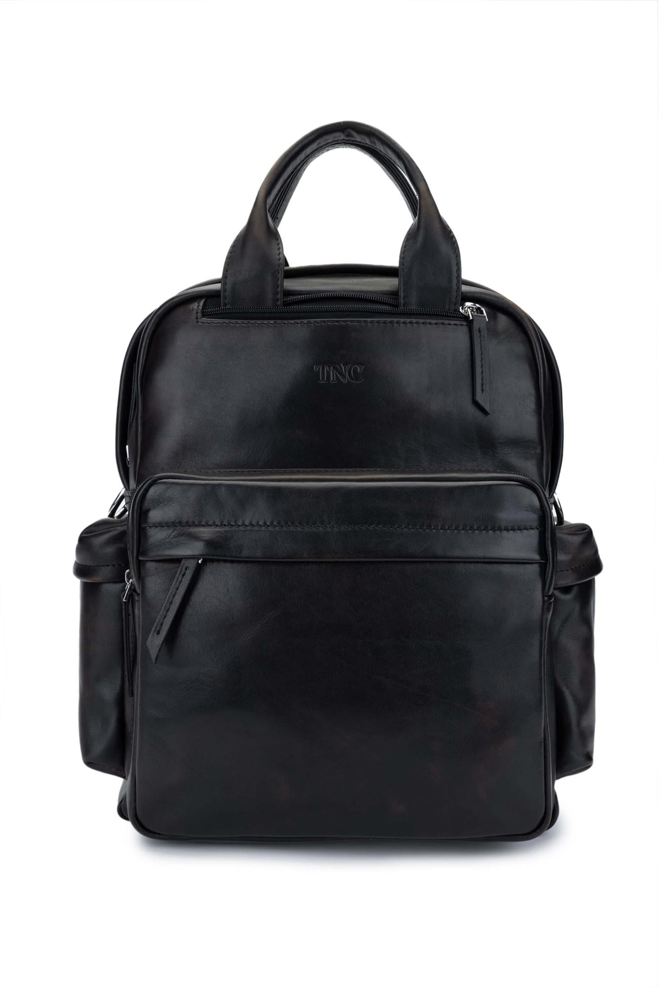  Tamer Tanca Erkek Hakiki Deri Siyah Eskitme Sırt Çantası