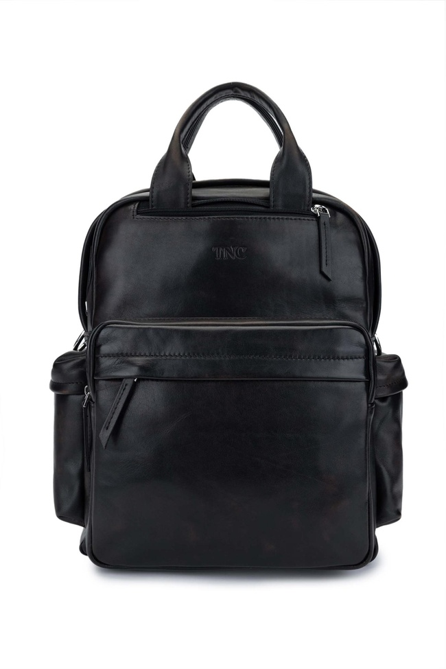  Tamer Tanca Erkek Hakiki Deri Siyah Eskitme Sırt Çantası