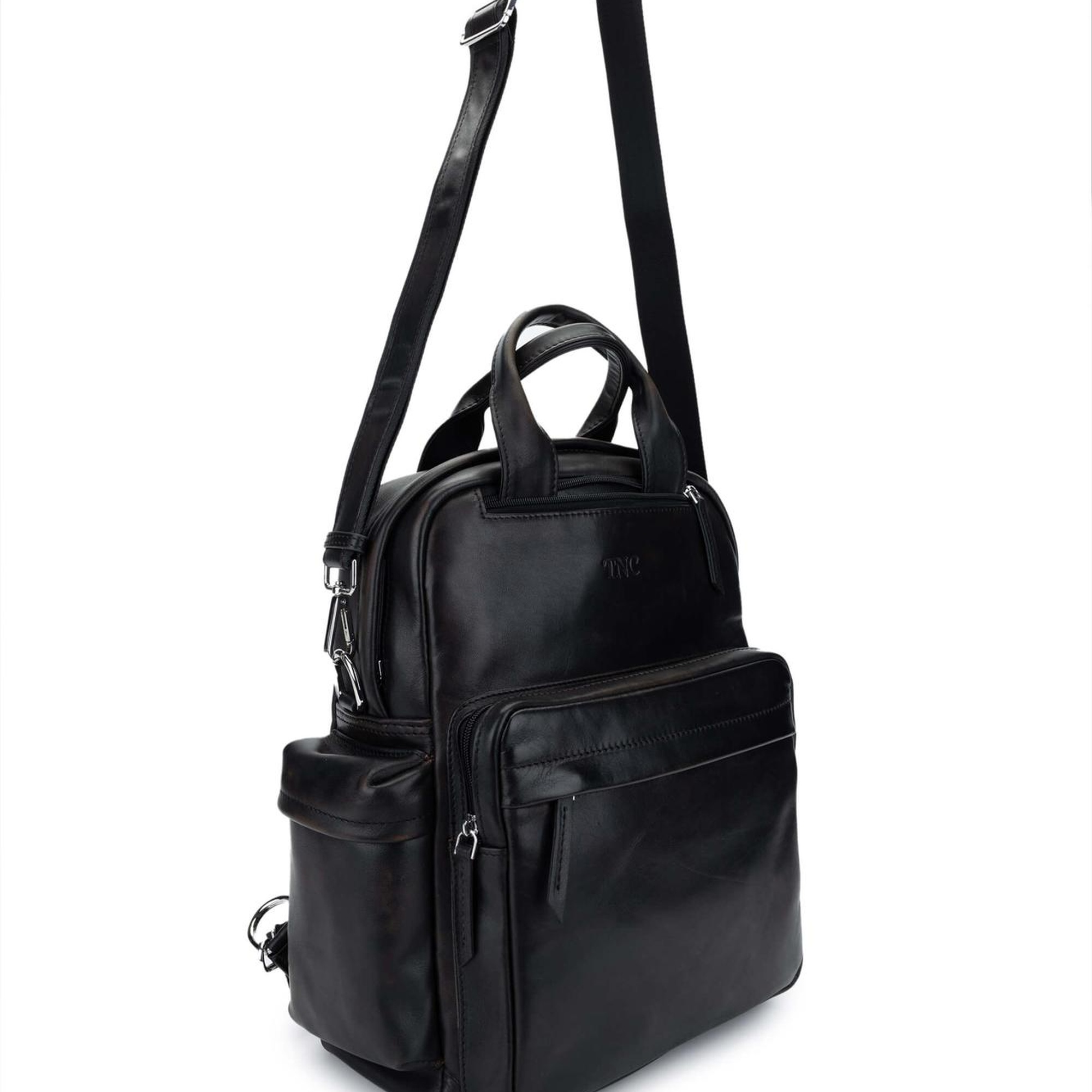Tamer Tanca Erkek Hakiki Deri Siyah Eskitme Sırt Çantası