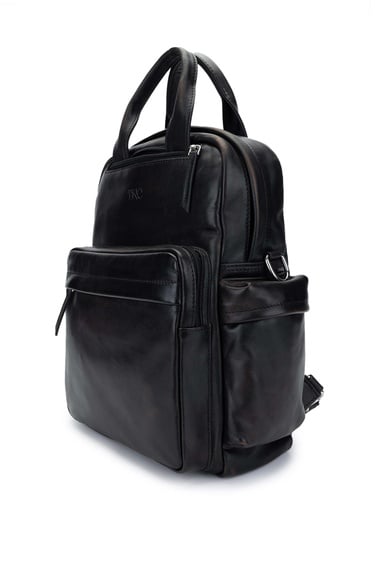  Tamer Tanca Erkek Hakiki Deri Siyah Eskitme Sırt Çantası