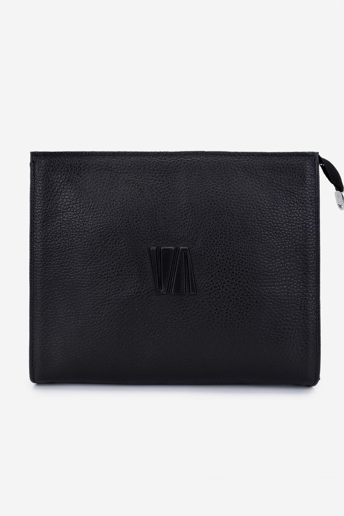  Valmenti Unisex Hakiki Deri Siyah Floter El Çantası