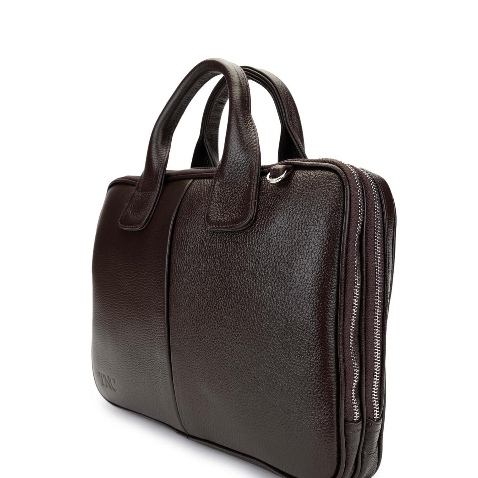 Tamer Tanca Unisex Hakiki Deri Kahverengi Evrak Çantası