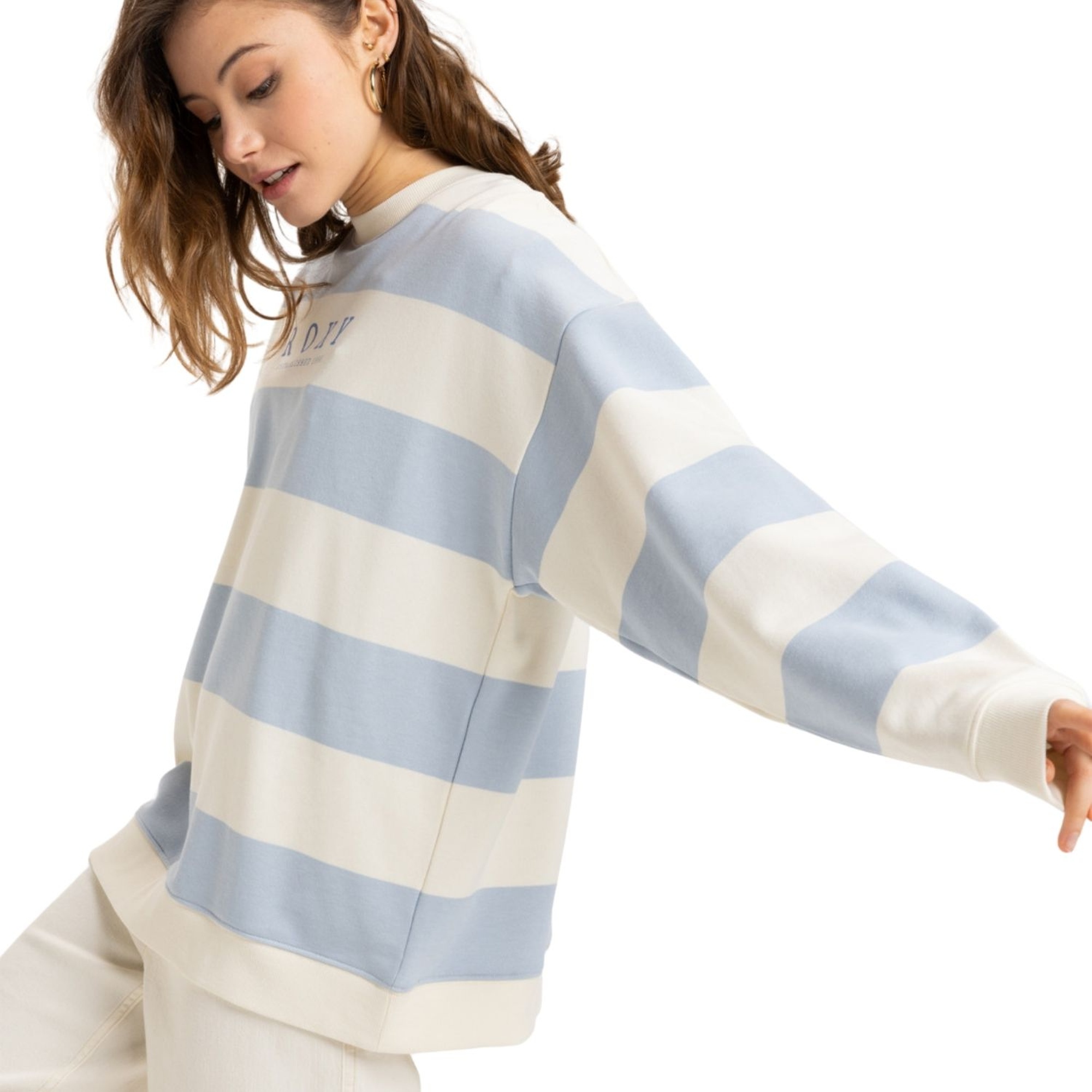 Roxy Strictly Stripes Oversized Kadın Mavi Sweatshirt