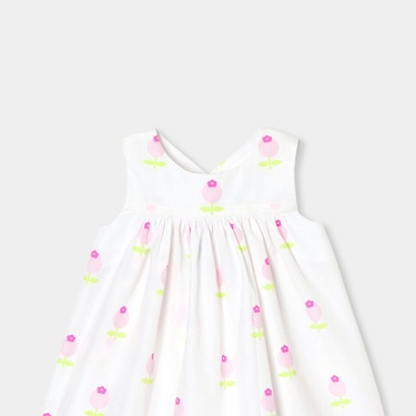  Jacadi Paris Yenidoğan Kız Bebek Çiçek Motifli Poplin Elbise