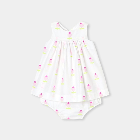  Jacadi Paris Yenidoğan Kız Bebek Çiçek Motifli Poplin Elbise