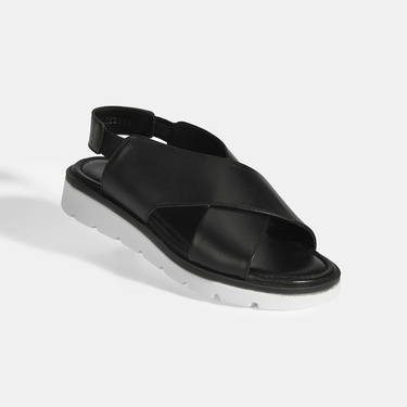  Siyah Kadın Lastik Bantlı Deri Sandalet