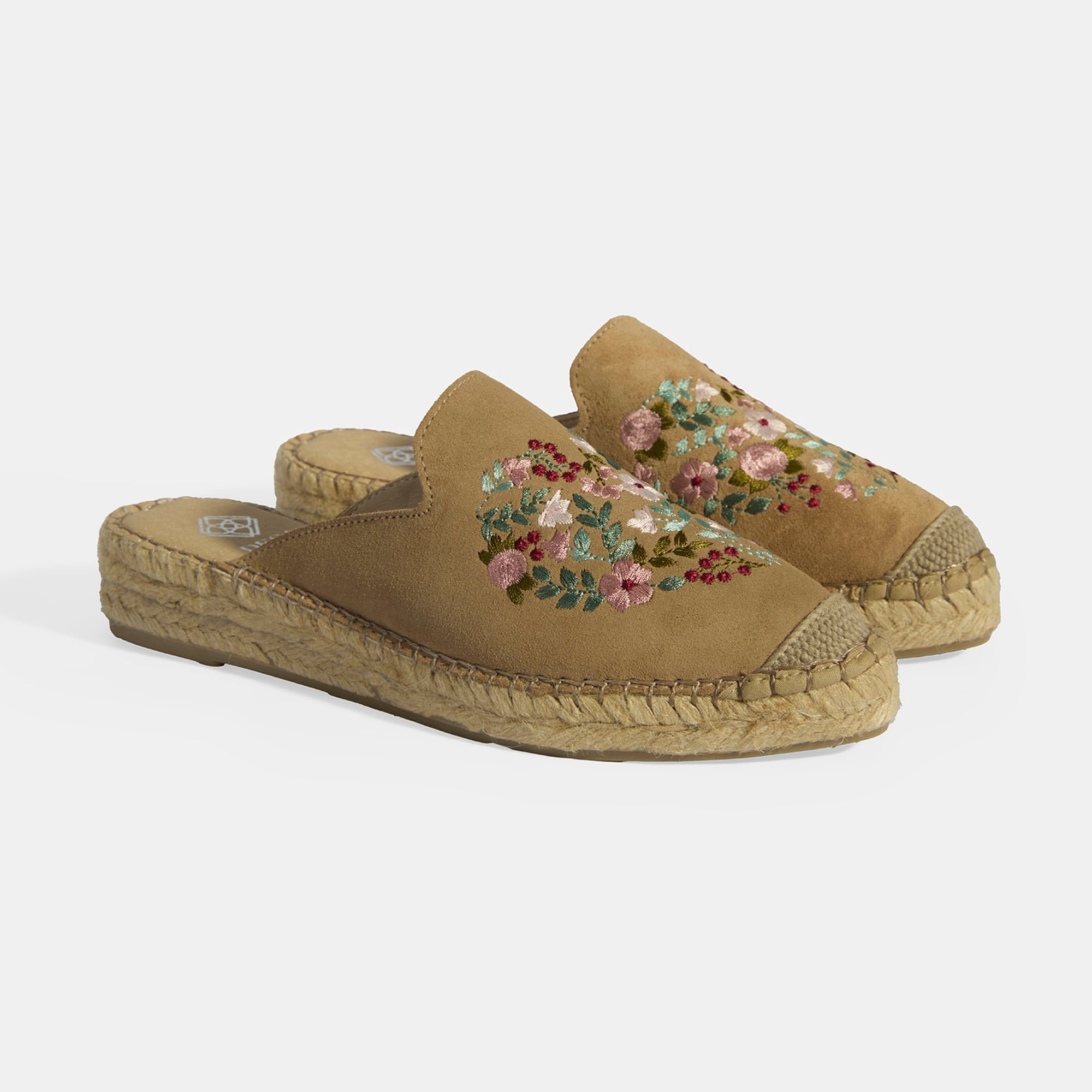 Limited Edition Bej Kadın Çiçek Nakışlı Süet Espadril Terlik