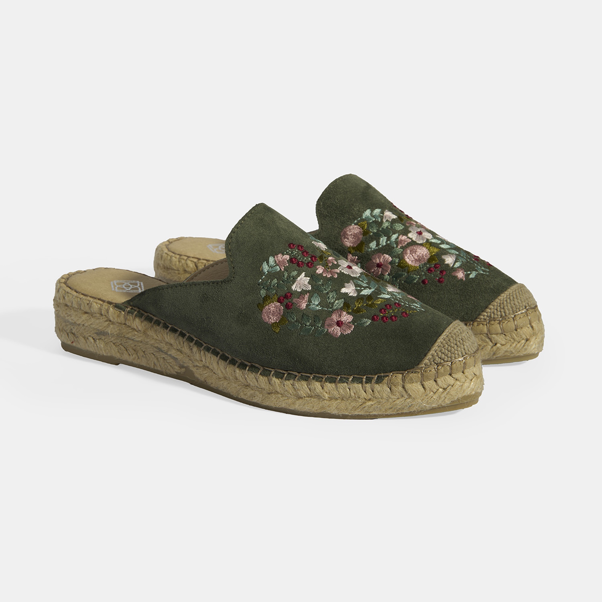 Limited Edition Yeşil Kadın Çiçek Nakışlı Süet Espadril Terlik