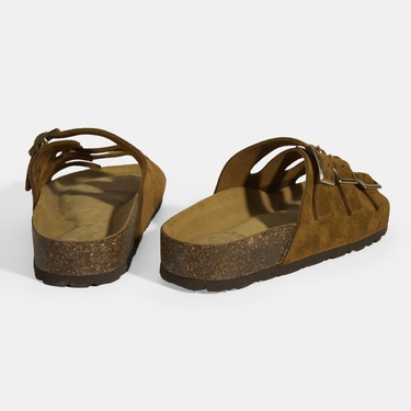  Taba Kadın Toka Detaylı Süet Terlik