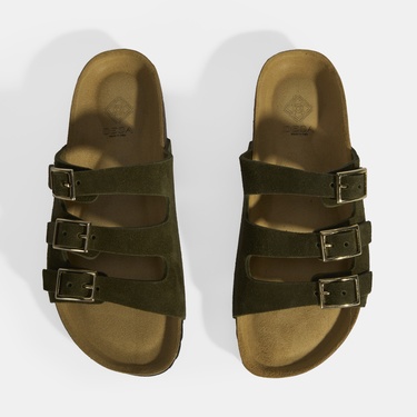  Haki Kadın Toka Detaylı Süet Terlik