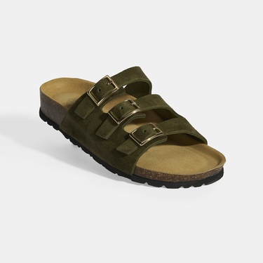  Haki Kadın Toka Detaylı Süet Terlik