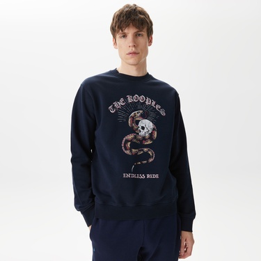  ERKEK BASKILI BİSİKLET YAKA LACİVERT SWEATSHIRT