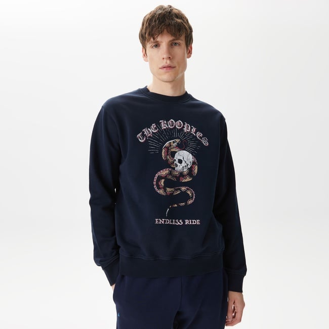  ERKEK BASKILI BİSİKLET YAKA LACİVERT SWEATSHIRT