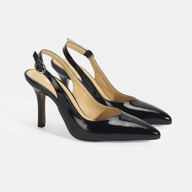  Kadın Siyah Rugan Topuklu Ayakkabı