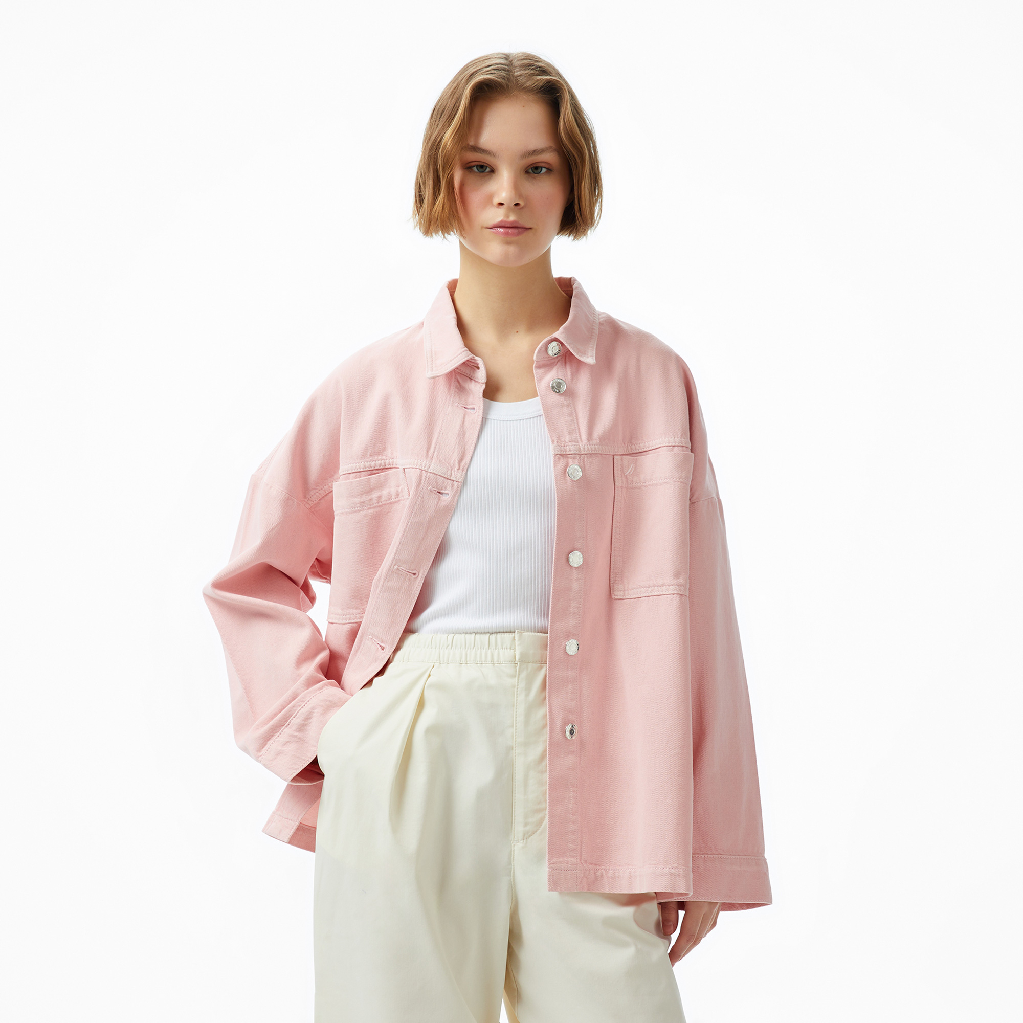  Nautica Kadın Pembe Oversize Fit Gömlek