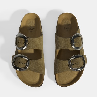  Vizon Kadın Toka Detaylı Süet Terlik