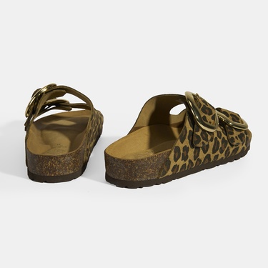  Leopar Kadın Toka Detaylı Süet Terlik
