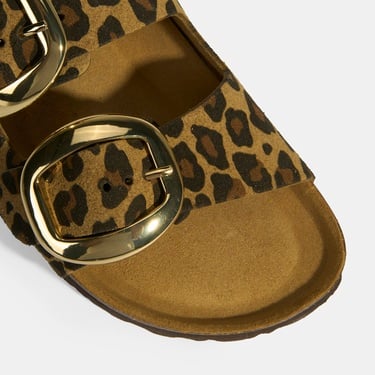  Leopar Kadın Toka Detaylı Süet Terlik