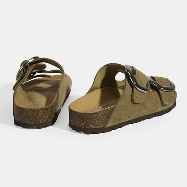  Vizon Kadın Toka Detaylı Süet Terlik