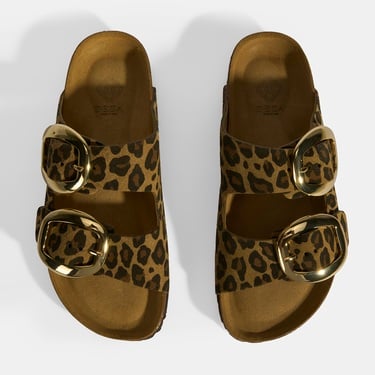  Leopar Kadın Toka Detaylı Süet Terlik