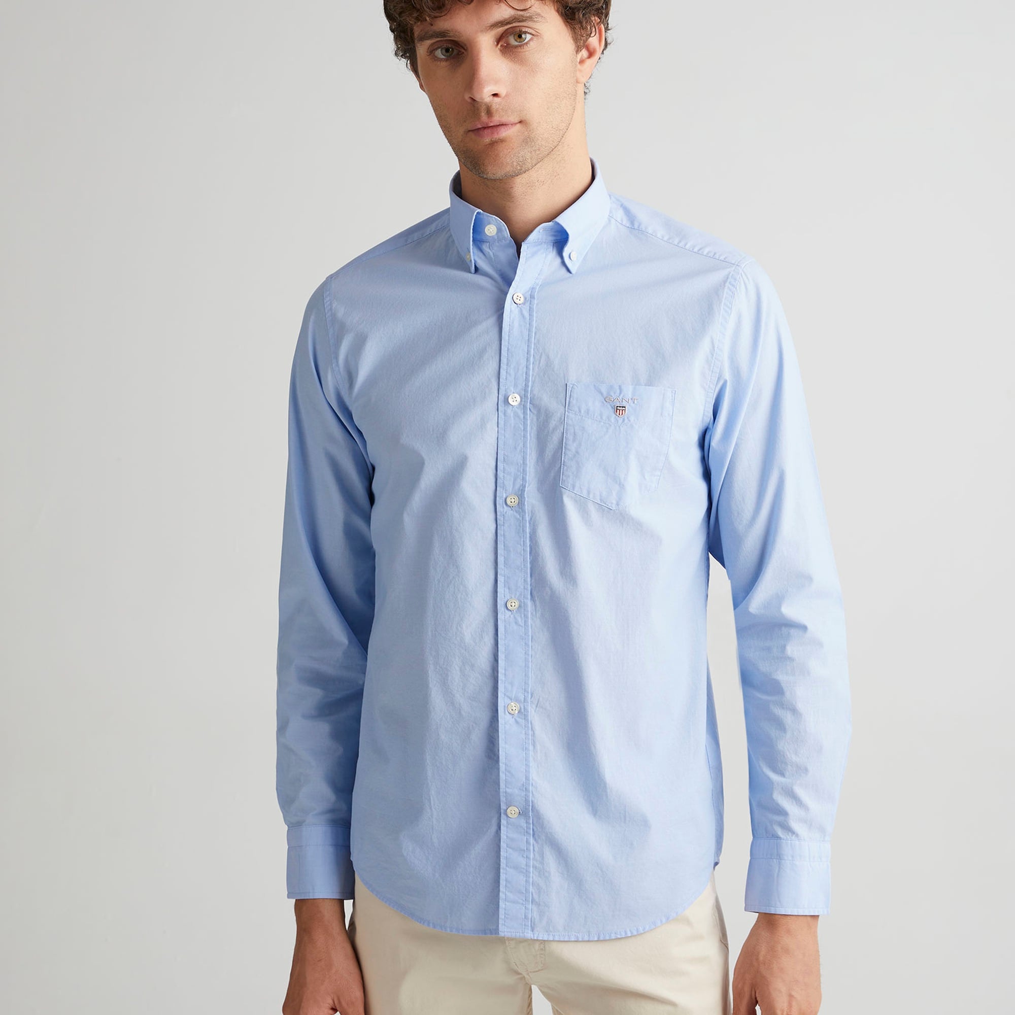 GANT Erkek Mavi Regular Fit Düğmeli Yaka Broadcloth Gömlek